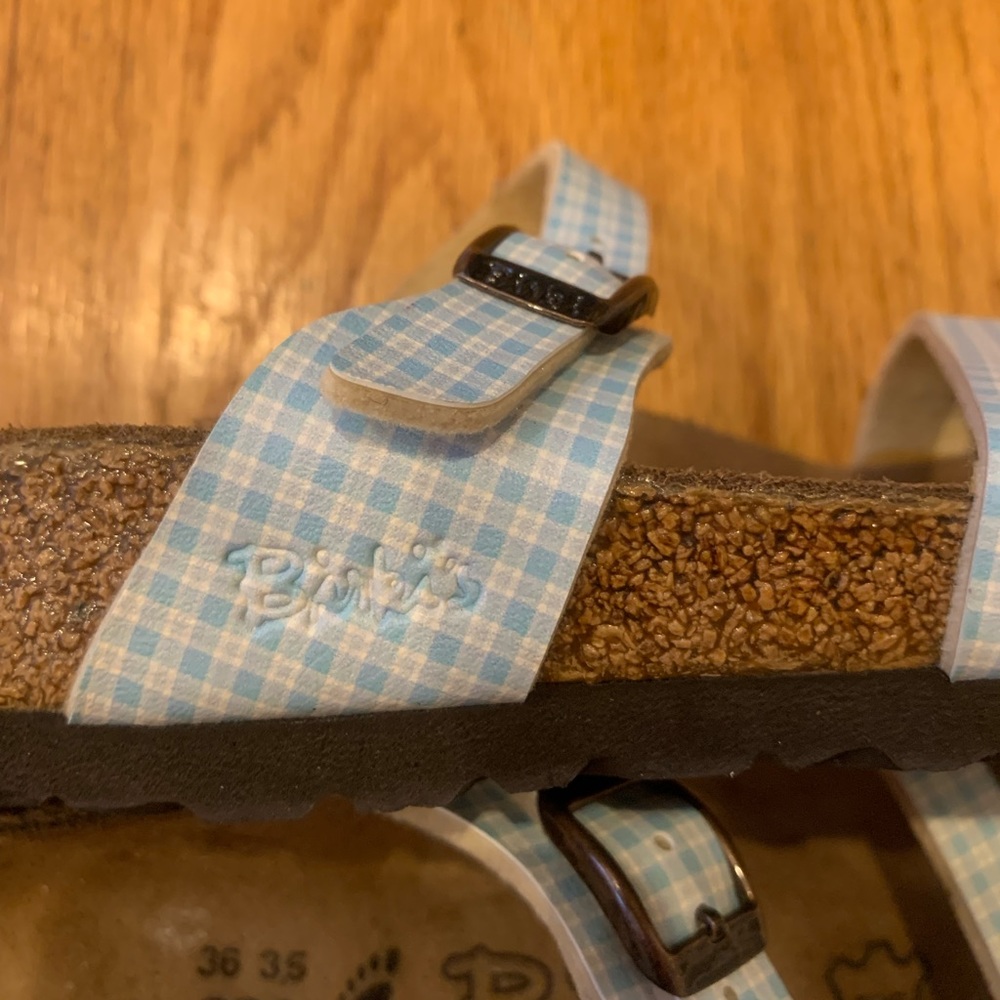 Birkenstock 35 36 Birkis blue Gingham sandal - Picture 9 of 11